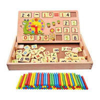 Wooden Educational Math Learning Box with Clock, Counting Sticks, Number Tiles for Kids, Digital Computing Teaching Aid