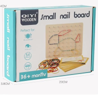 Wooden Geoboard Educational Toy with Rubber Bands, 54 Pattern Cards