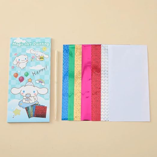 Magic Art Painting Set for Kids, Cute Bunny Design, Metallic Paper Sheets with Wooden Stylus - Image 2