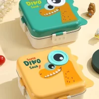 1120ml 5 Compartment Dino Eye Design Steel Lunch Box with Spoon and 70ml Salad Cup