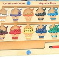 Ice Cream Magnetic Maze Educational Toy, Colors and Count Learning Board, Wooden Puzzle Game for Kids